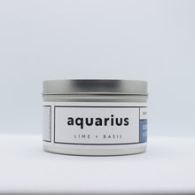 Load image into Gallery viewer, aquarius candle: aluminum tin candle with white label
