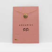 Load image into Gallery viewer, Aquarius necklace: Gold pendant necklace with aquarius constellation on pink card packaging
