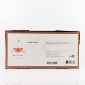 A photo of the back of the Tea Forte Pumpkin Spice Petite Presentation Box from the Pumpkin Spice Everything gift box