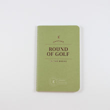 Load image into Gallery viewer, Small green passport journal from Letterfolk with gold print that reads &quot;Another Round of Golf in the Books&quot;