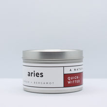 Load image into Gallery viewer, aries candle: aluminum tin candle with white and maroon label
