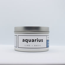 Load image into Gallery viewer, aquarius candle: aluminum tin candle with white label
