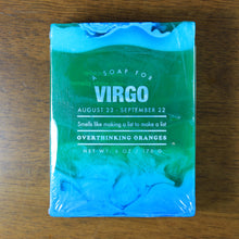 Load image into Gallery viewer, whiskey river soap co. blue and green marbled astrology soap for virgo from virgo zodiac gift box