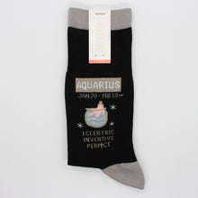 Load image into Gallery viewer, aquarius socks: black crew socks with grey accents