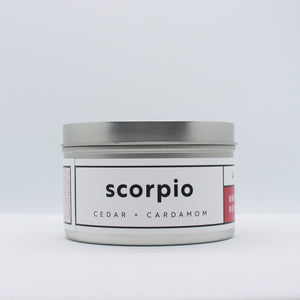 Scorpio travel tin candle from Prosperity Candle.